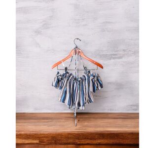 Chocolate USA Blue Stripe Off Shoulder Halter Top S Ruffle Sleeves Crop Style
